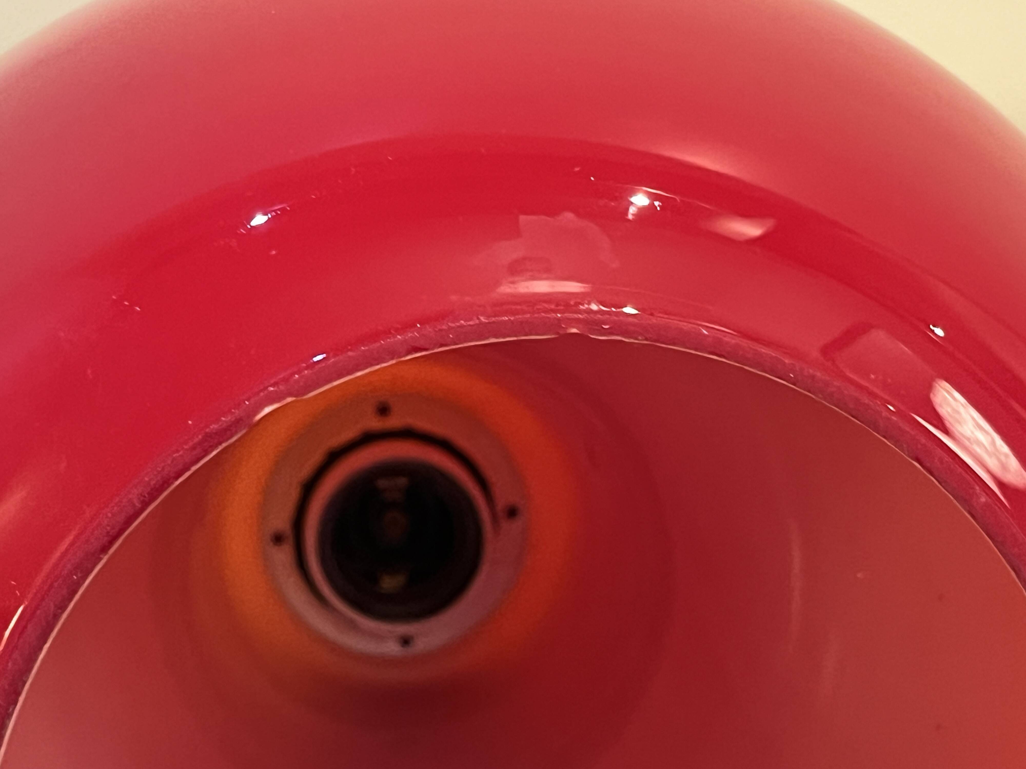 Red Opaline Glass Pendant Light 1970 Space Age Ceiling Lamp Free Form Orange