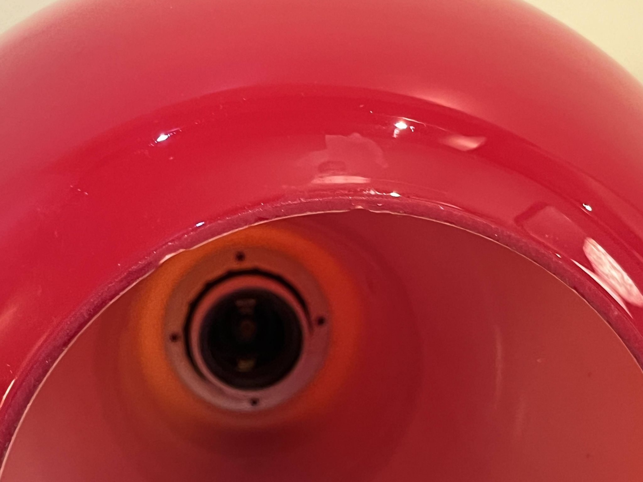 Red Opaline Glass Pendant Light 1970 Space Age Ceiling Lamp Free Form Orange