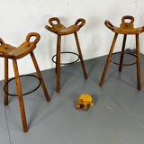 Set of 3 Brutalist Marbella Bar Stools by Sergio Rodrigues, 1960s