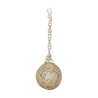 Scandinavian rope suspension, rattan and straw ball, 60's