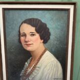 Painting Portrait of a woman with pearls E. Chevereau