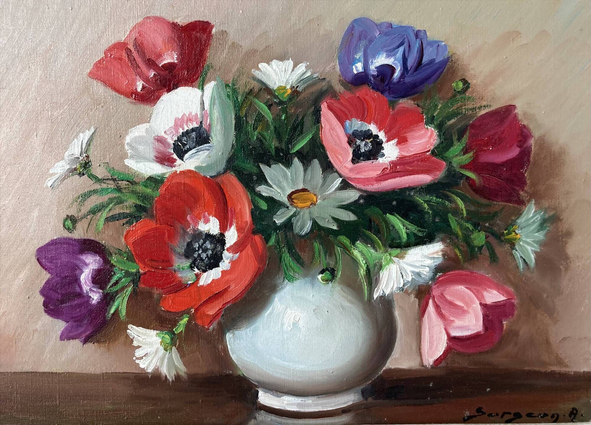 Painting painted in oil on canvas representing a bouquet of flowers signed Surgeon