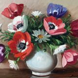 Painting painted in oil on canvas representing a bouquet of flowers signed Surgeon