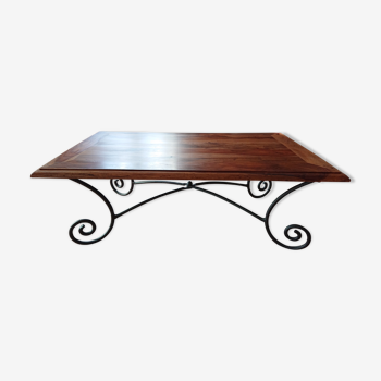 Solid wood coffee table and wrought iron legs