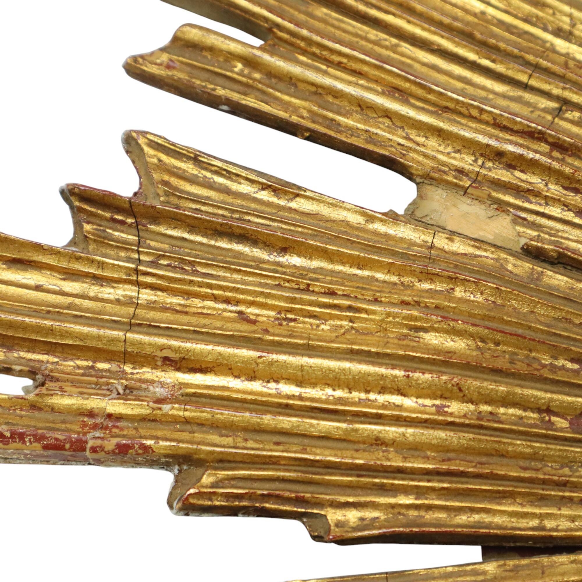 Large Wooden Sun Mirror Sunburst Deknudt Gold Leaf 70cm