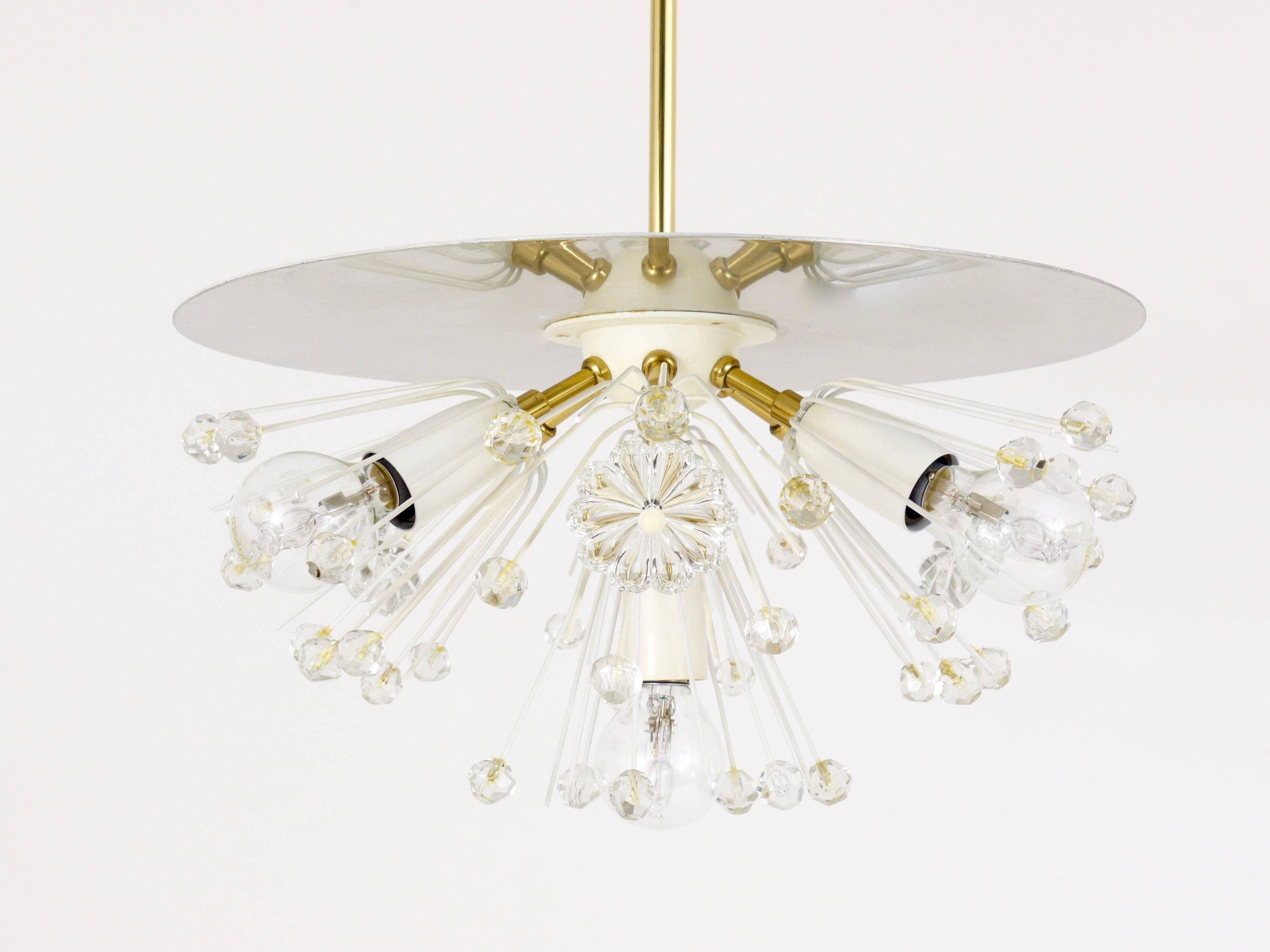Emil Stejnar Lustre Blowball en Laiton et Cristal, Rupert Nikoll, Autriche, Années 1950