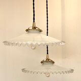 Pair of opaline bistro pendant lights