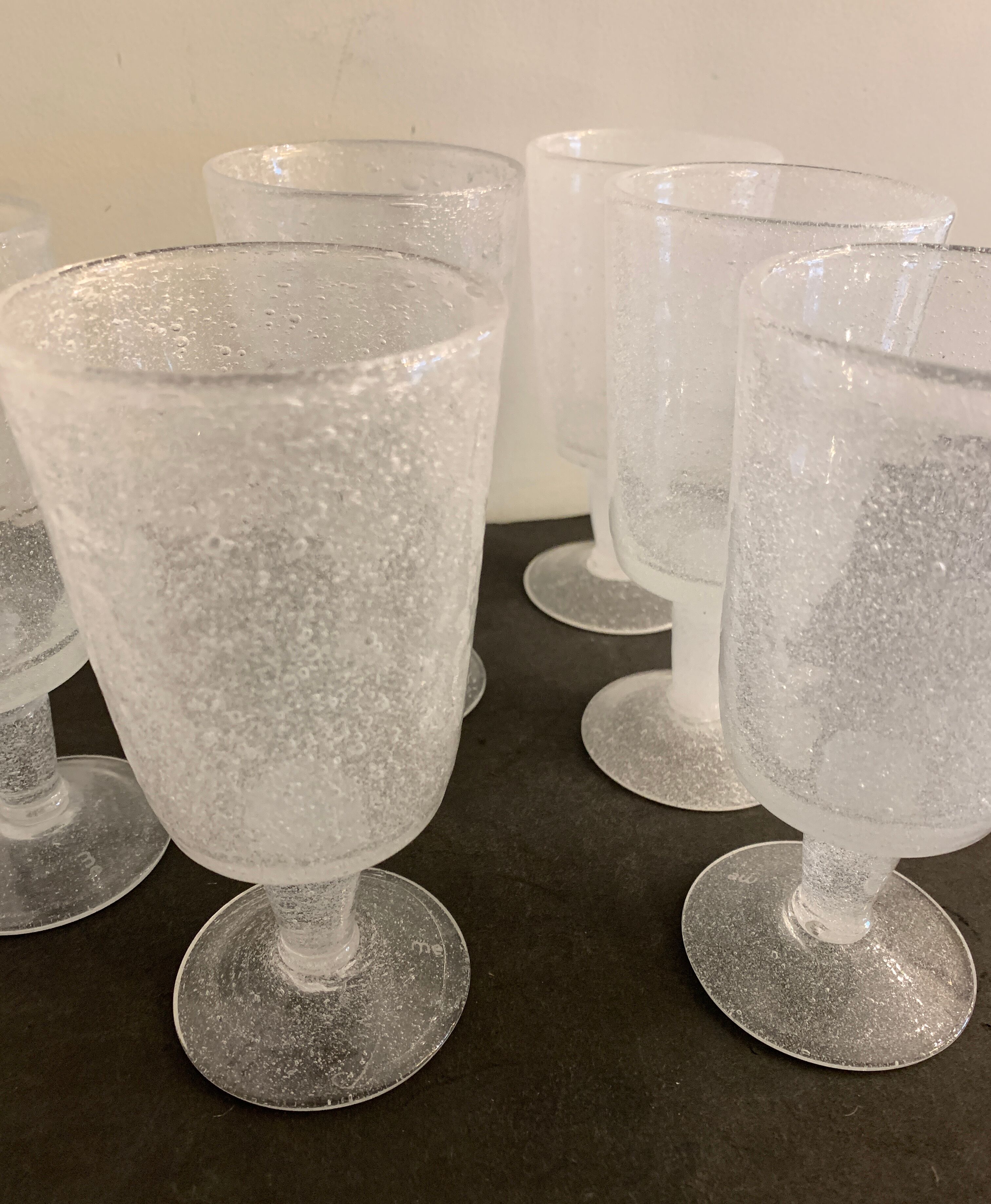 6 blown and bubbled wine stemmed glasses, Riom glassware, Puy-de-Dôme
