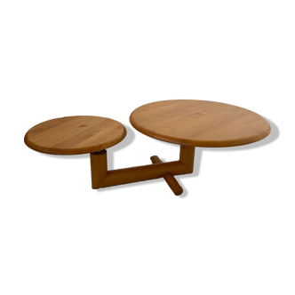 Table basse en bois à 2 plateaux ajustables, Roche Bobois années 80