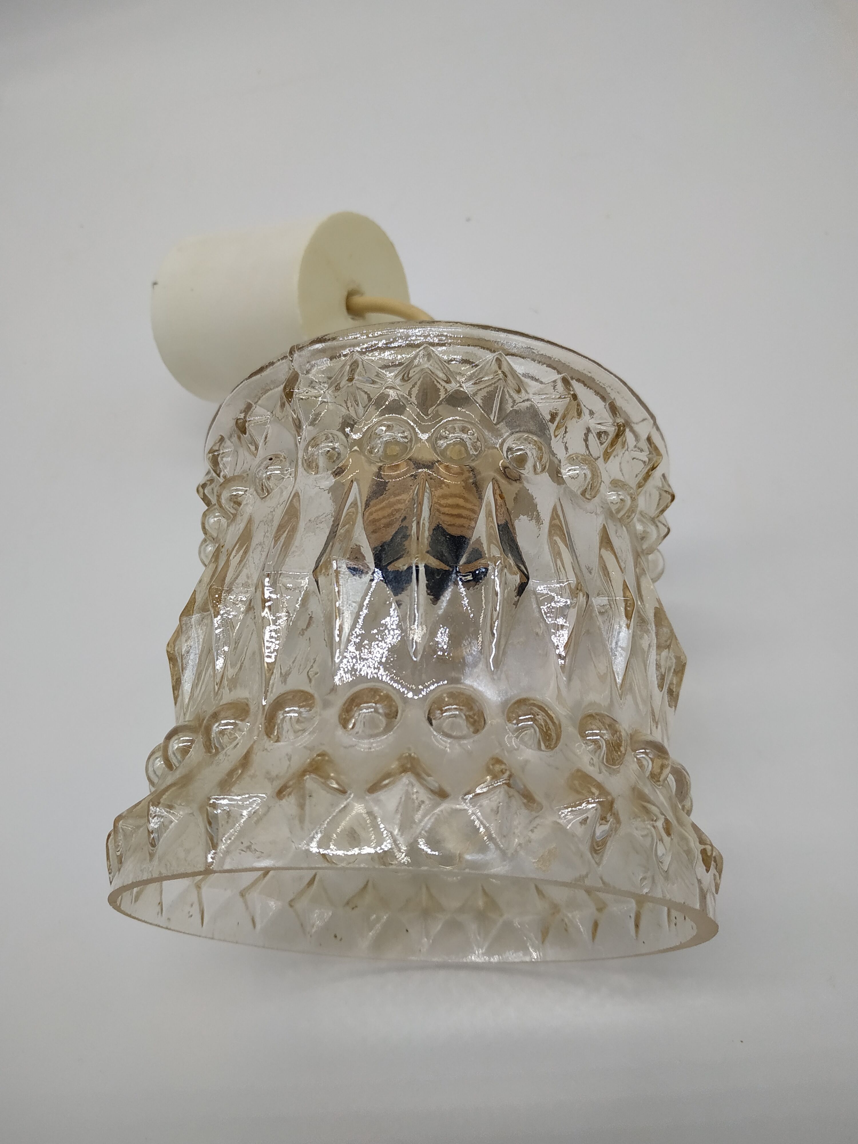 Vintage seventies pendant lamp in pressed molded glass