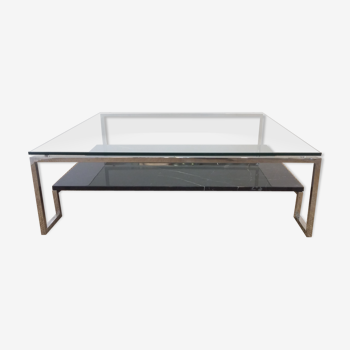 Coffee table marble chrome and glass 80