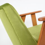 Vintage restored armchair, model 366, designer J. Chierowski, olive velvet