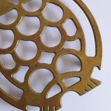 Vintage 70s owl golden brass trivet