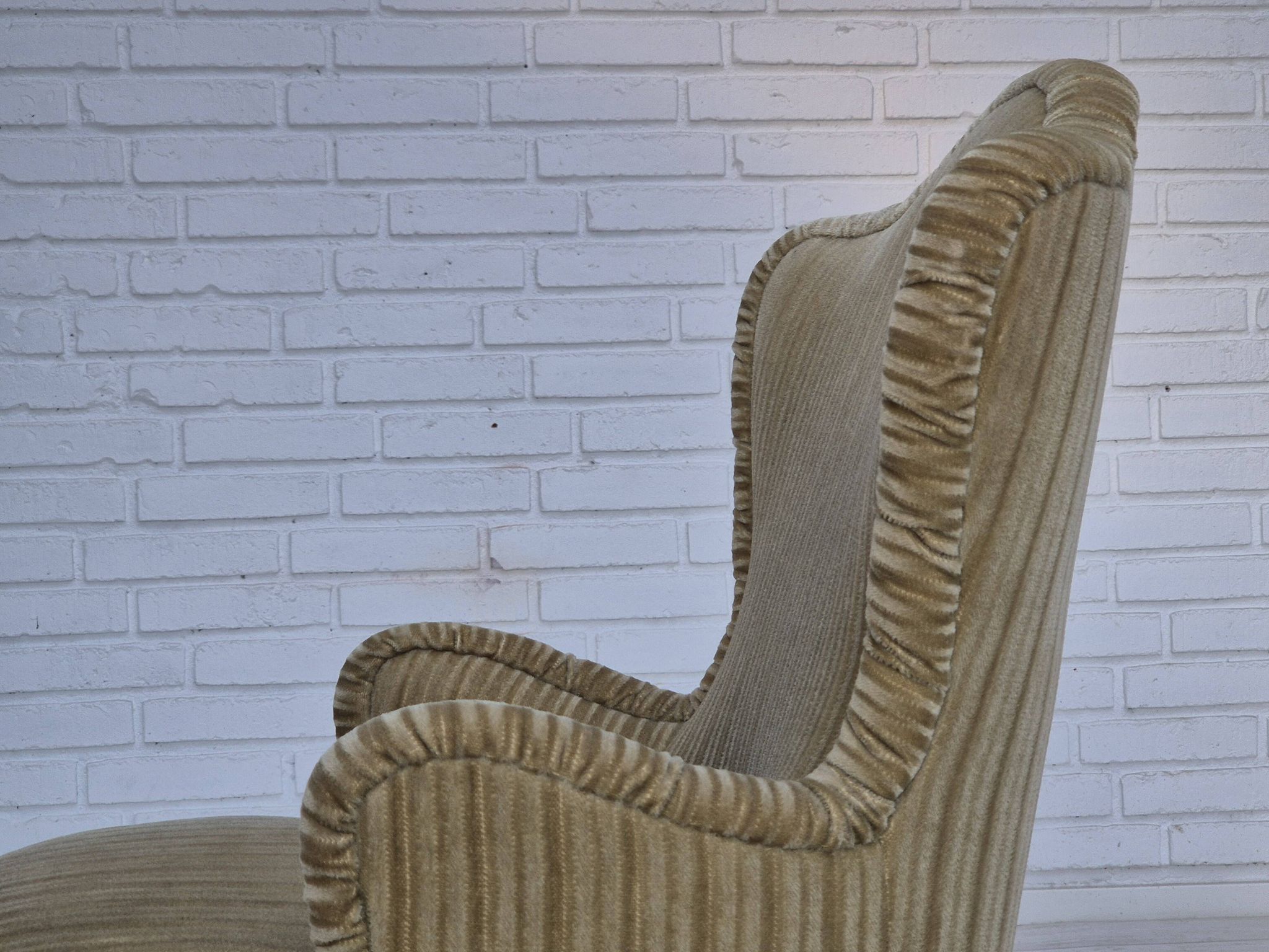 1970s, pair of Danish armchairs, original condition, green furniture velour.