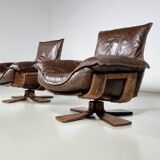 2 Leather and Oak Swivel Armchairs by Carl Straub, 1960s