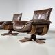 2 Leather and Oak Swivel Armchairs by Carl Straub, 1960s