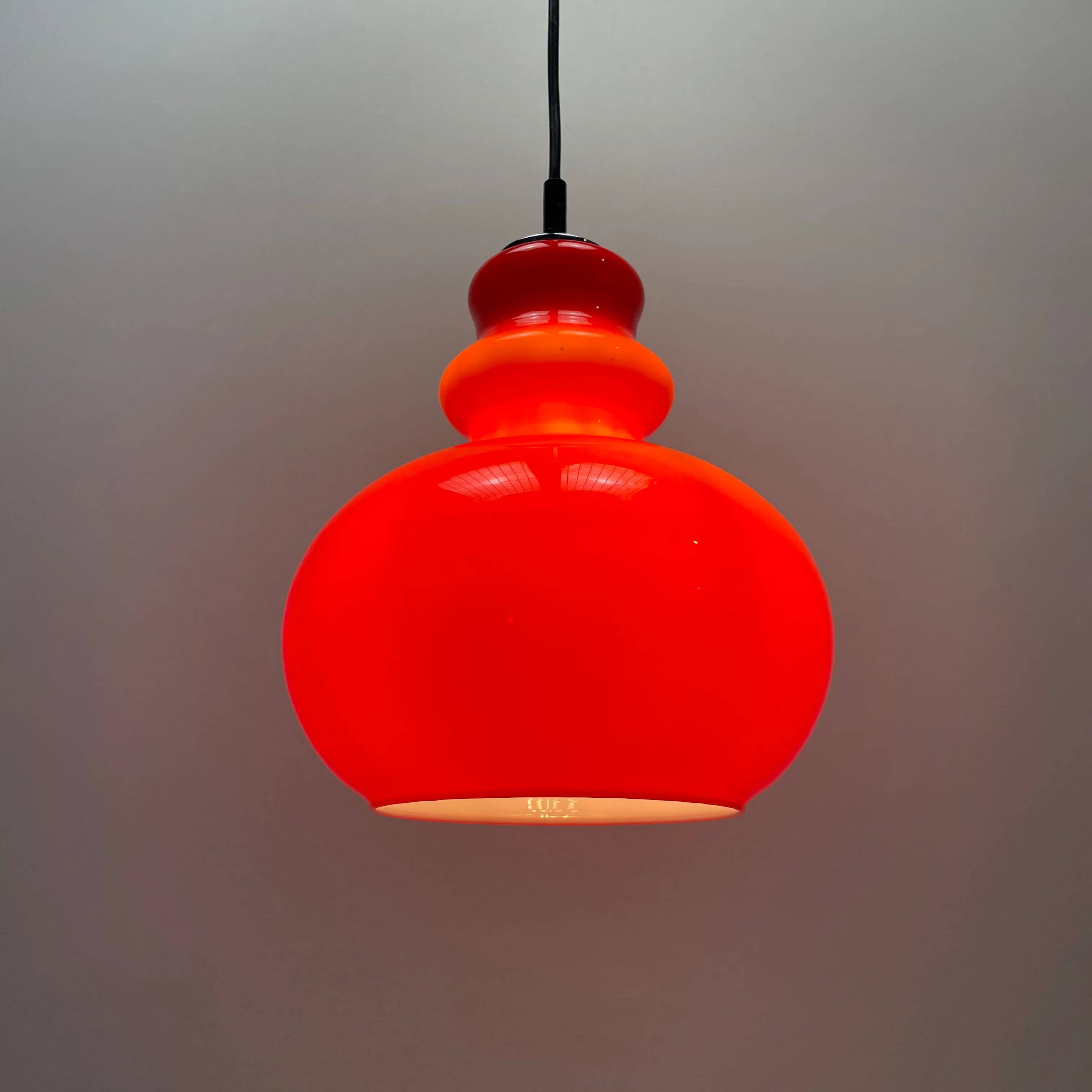 Red glass pendant by Peill and Putzler 1960