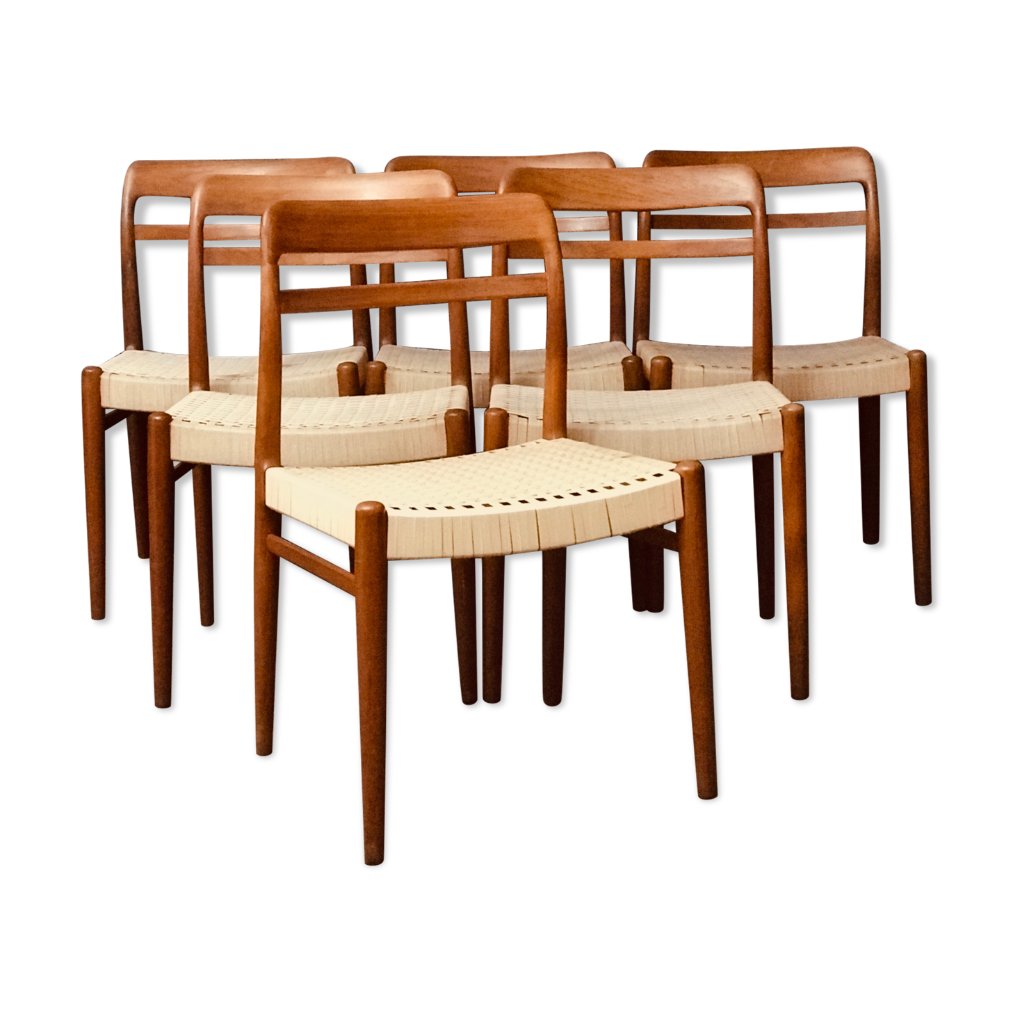 6 scandinavian teak dining chairs with papercord in natural colour from norway
