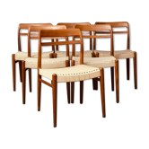 6 scandinavian teak dining chairs with papercord in natural colour from norway