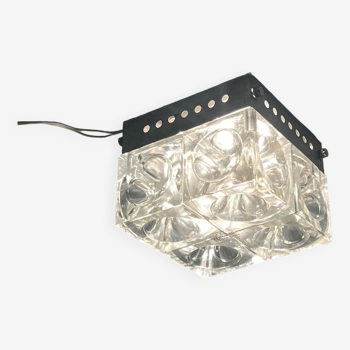 Rare lampe vintage Poliarte faite à la main par Albano Poli - Lumière cubique en verre de l'ère spatiale 1970