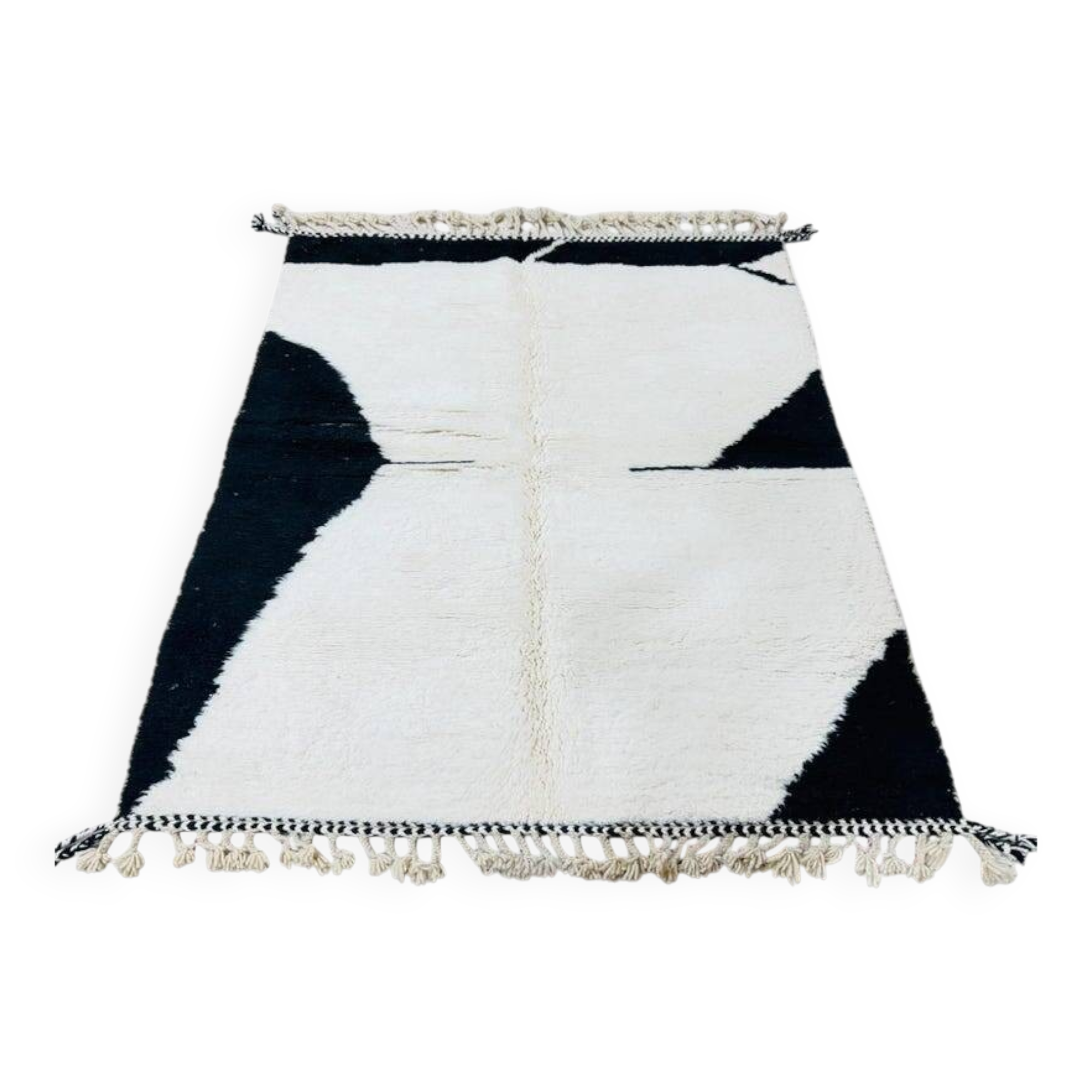 Handmade Beni Ourain Rug: Black & White Moroccan Wool Carpet 150/250cm