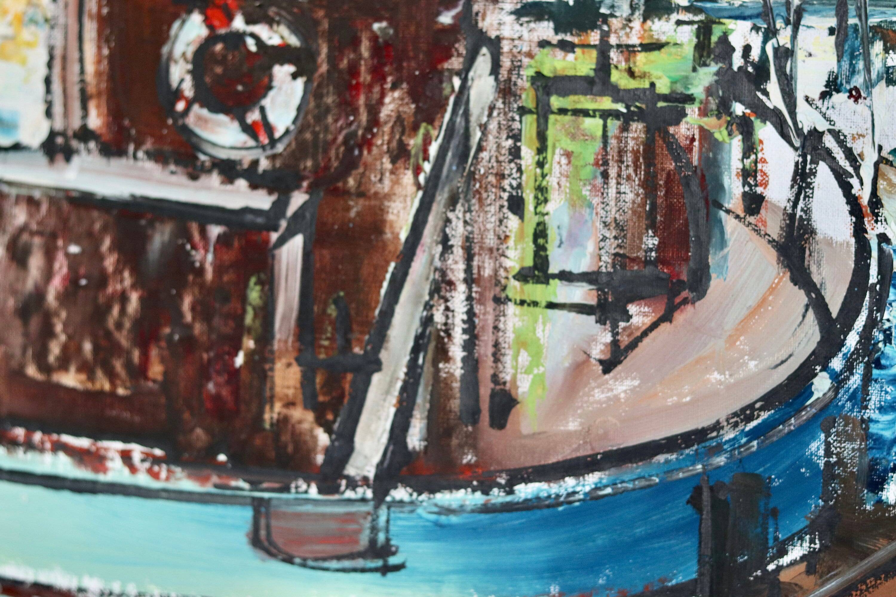 Original Swedish oil on canvas from the mid-century "Marina" by Steu (1971) - Framed