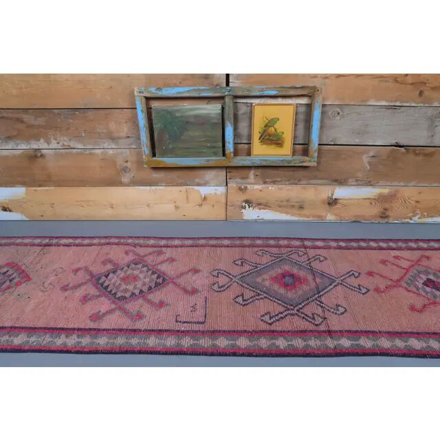 Vintage Turkish hand-knotted runner rug 84x353