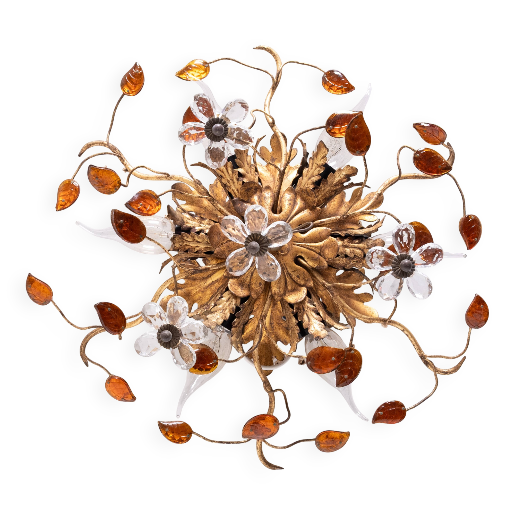 Wonderful gilded florentine flush mount light by Banci Firenze 1970s Italy