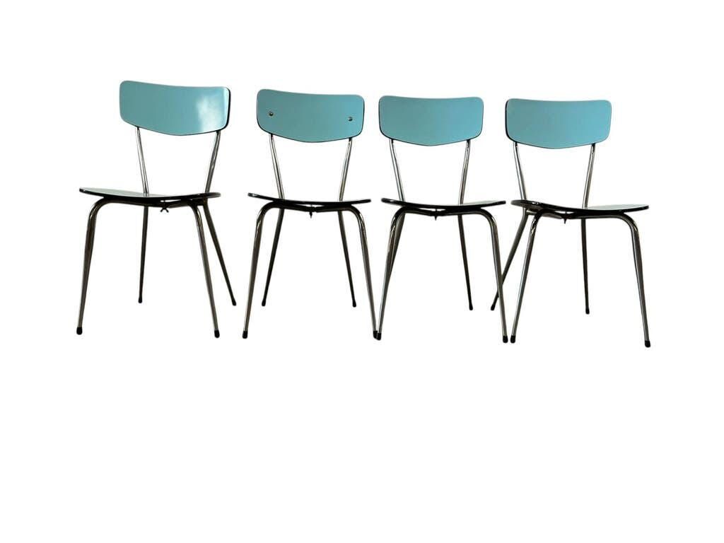 Ensemble de 4 chaises de cuisine vintage en formica bleu ciel