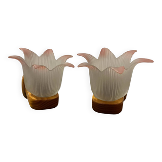 Paire d’appliques en pin fleur en verre