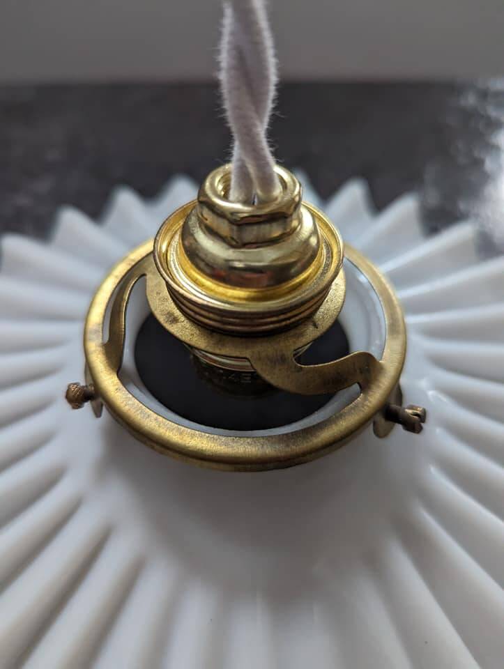 Old hanging lamp in white pleated/draped opaline Art Deco 1930 Ø 24.5 cm