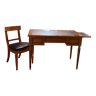 Bureau style Louis XVI dessus cuir noir et chaise assortie cuir