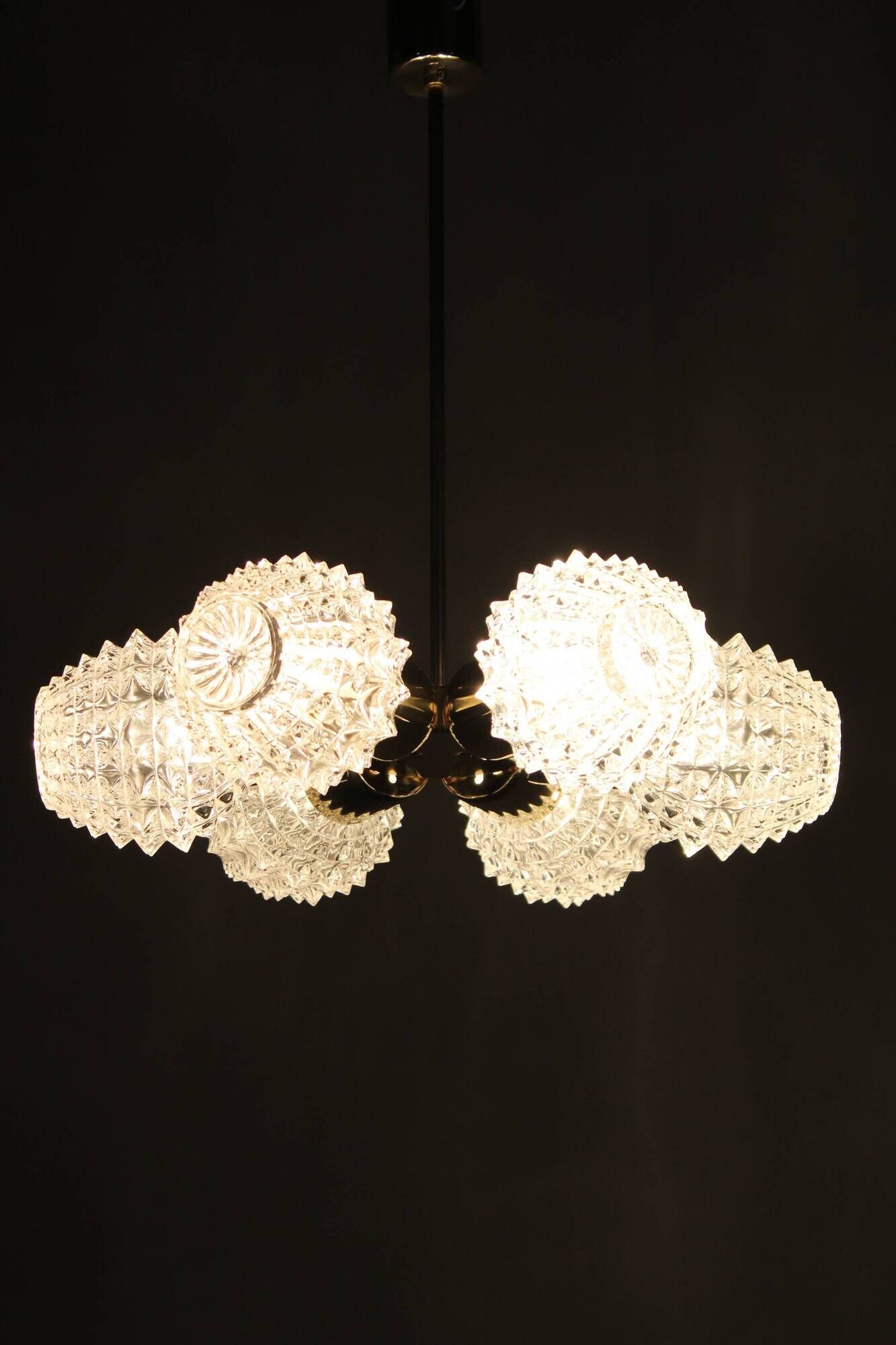 Mid-century Sputnik brass glass chandelier, 1970s Czechoslovakia