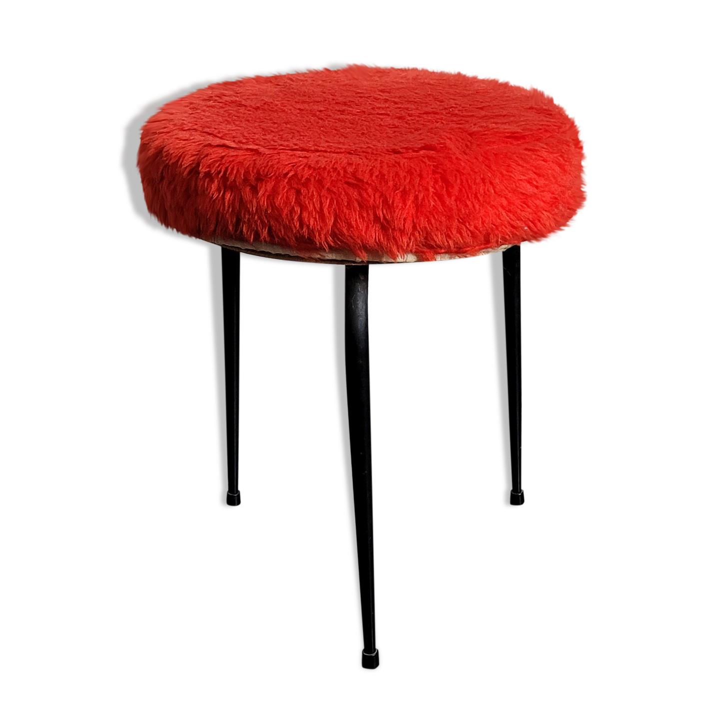 Tabouret tripode moumoute rouge vintage