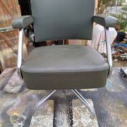 Pullman Armchair in Chrome Metal and Green Leatherette