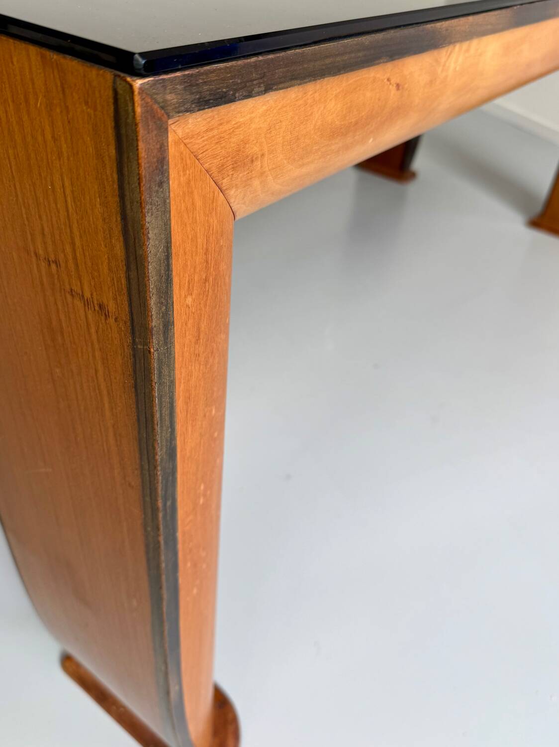 Antique wood and glass table, Art Deco Italian design, Borsani, 1940