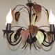 French Vintage 5 Light Brown & Green Tied Boquet Leaf Chandelier