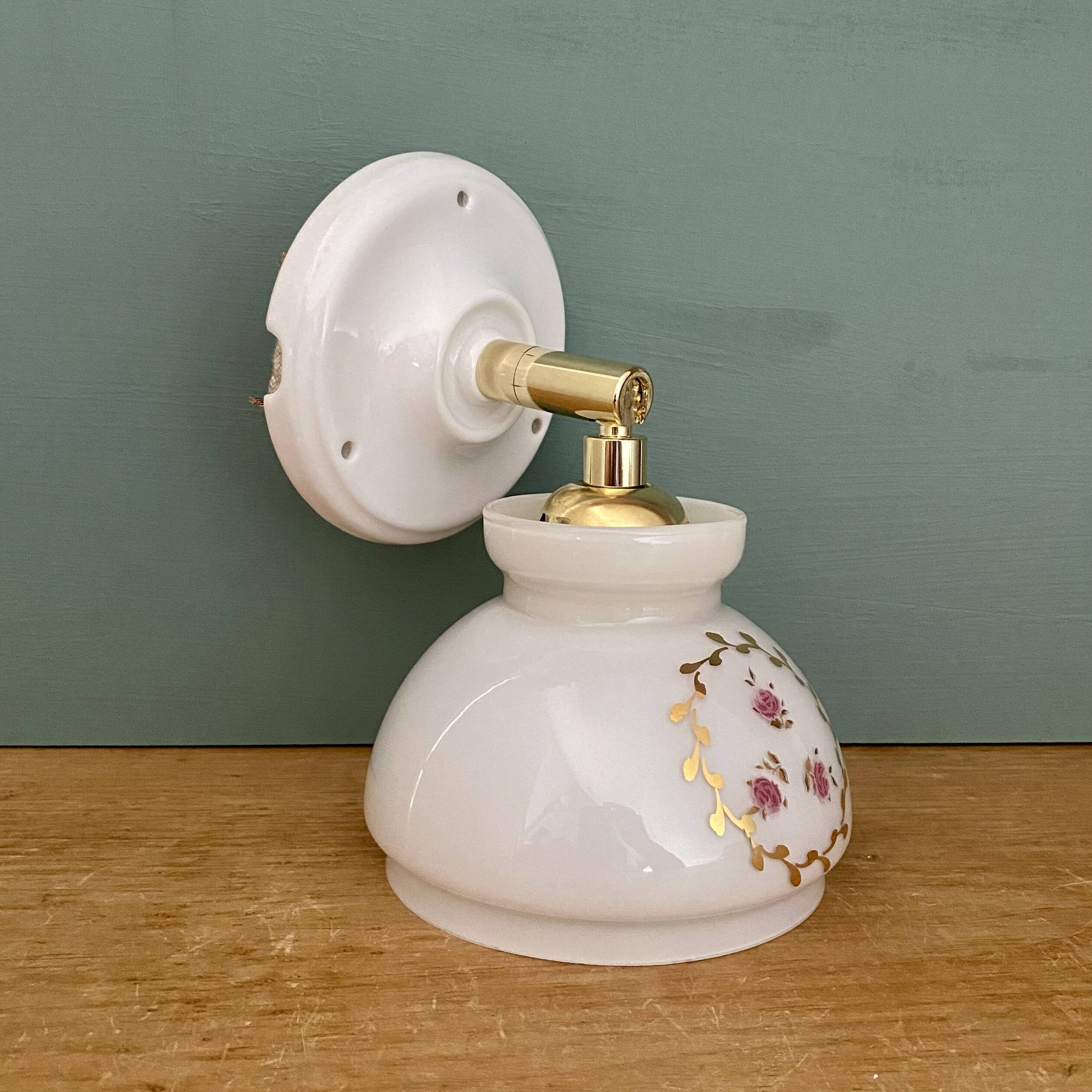 Vintage white opaline wall lamp with shade