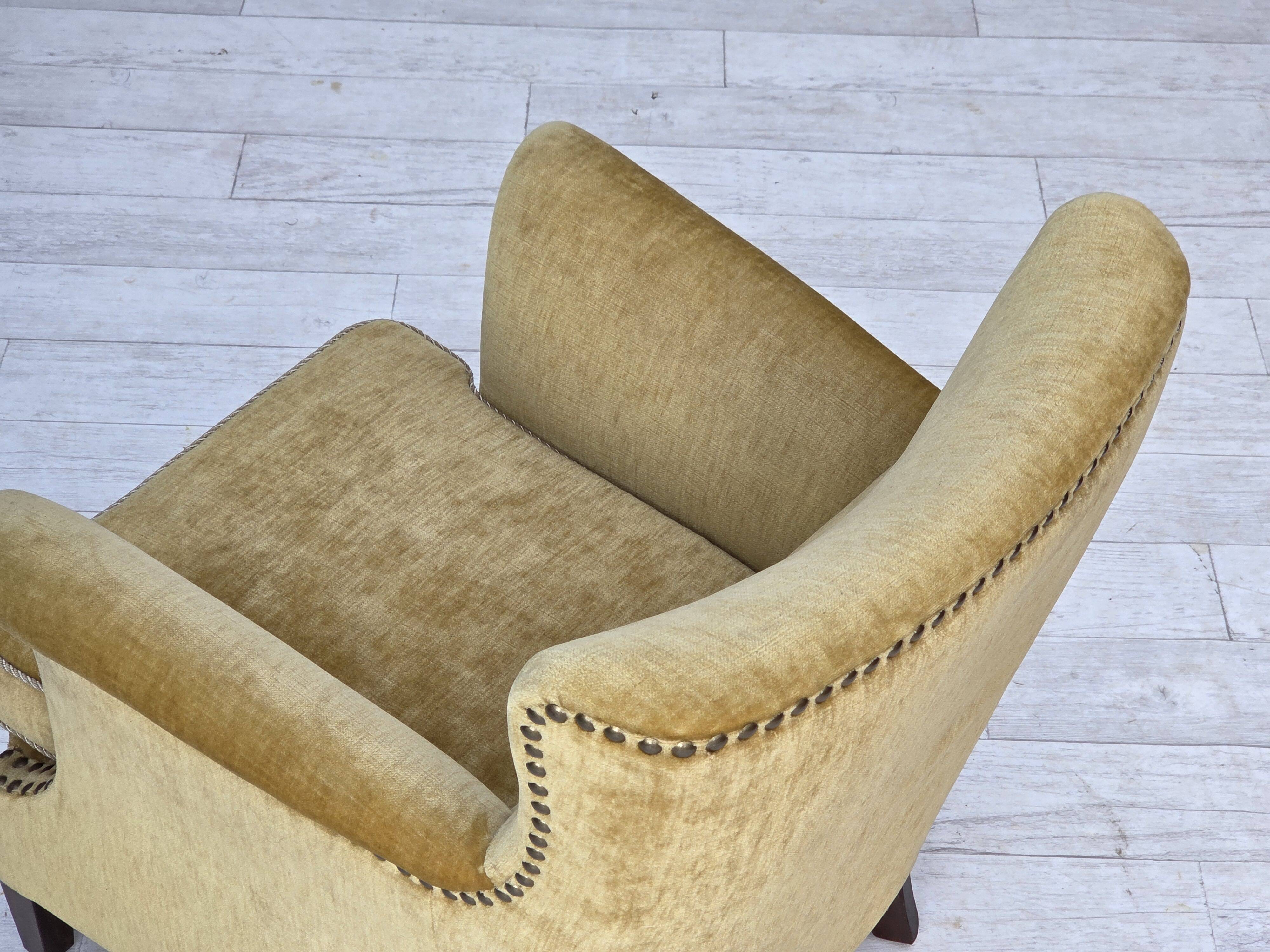 1960s, Danish armchair, honey-yellow furniture velour, original condition.