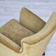 Fauteuil danois des années 1960, velours d'ameublement jaune miel, état d'origine.