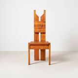 Unique architect designed brutalist set of 6 dining chairs in pine, Czechos