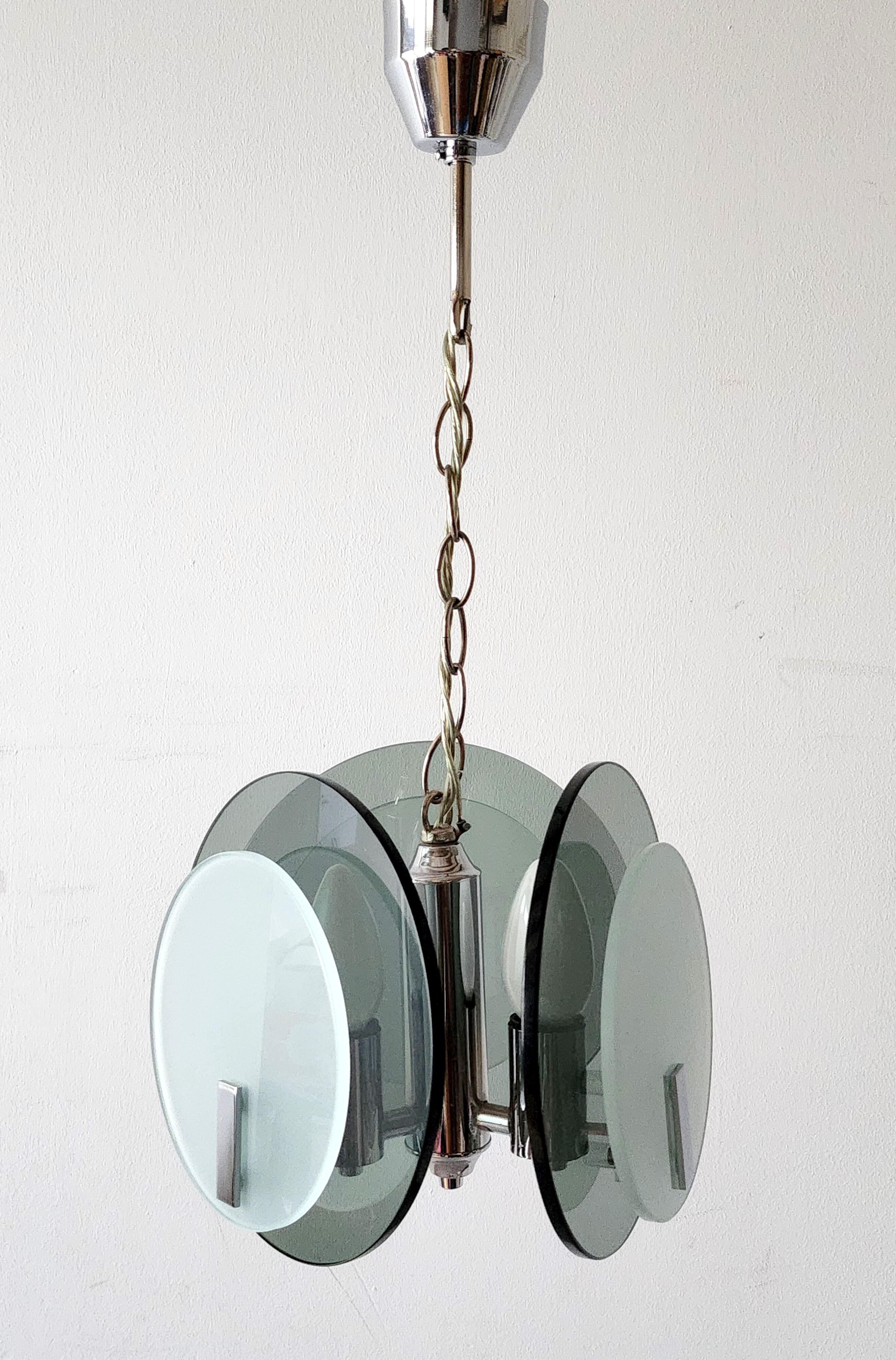 Pendant lamp vintga space age glass & chrome