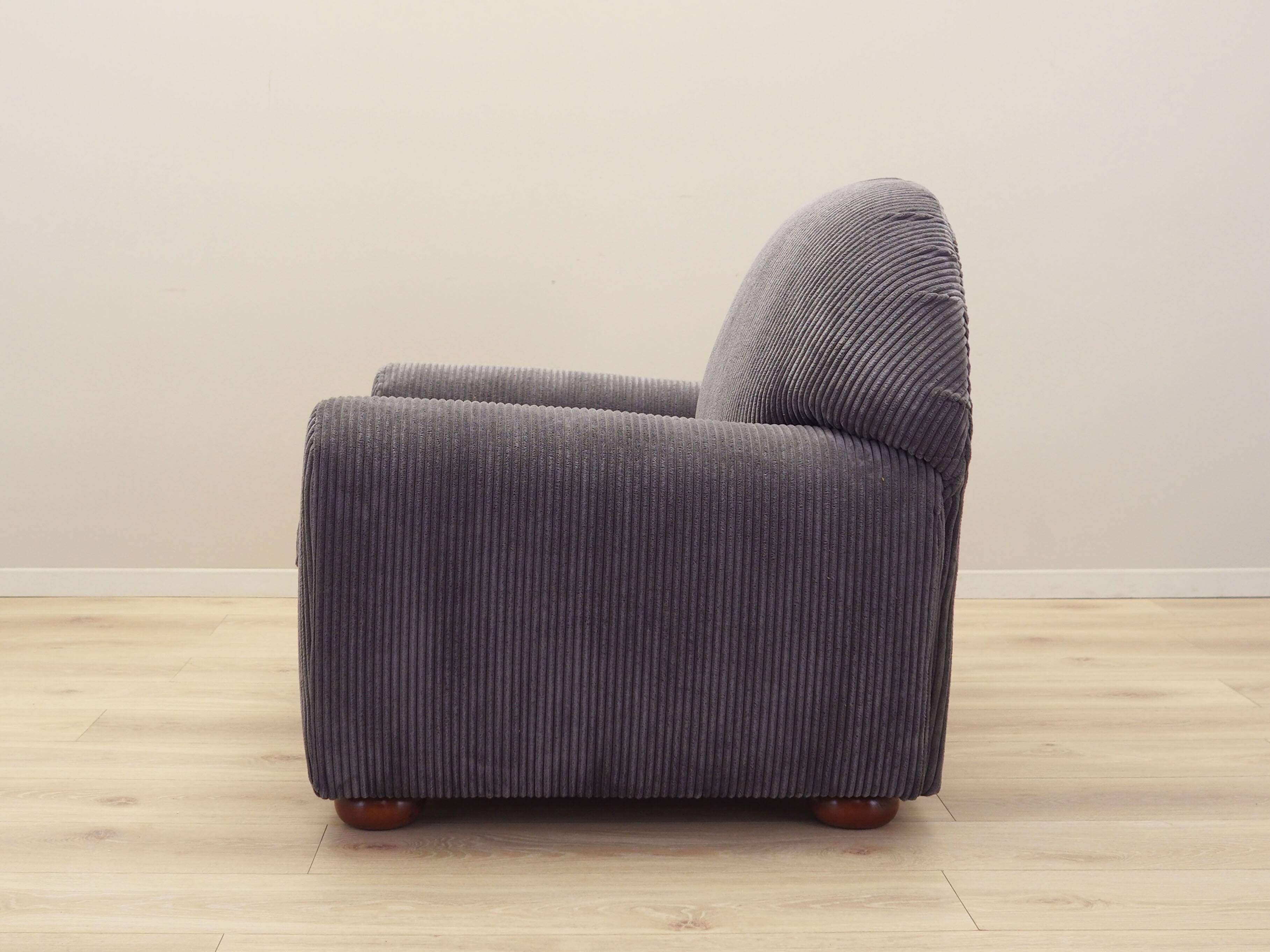 Grey velour armchair, Italian design, 1980s, production: Italy