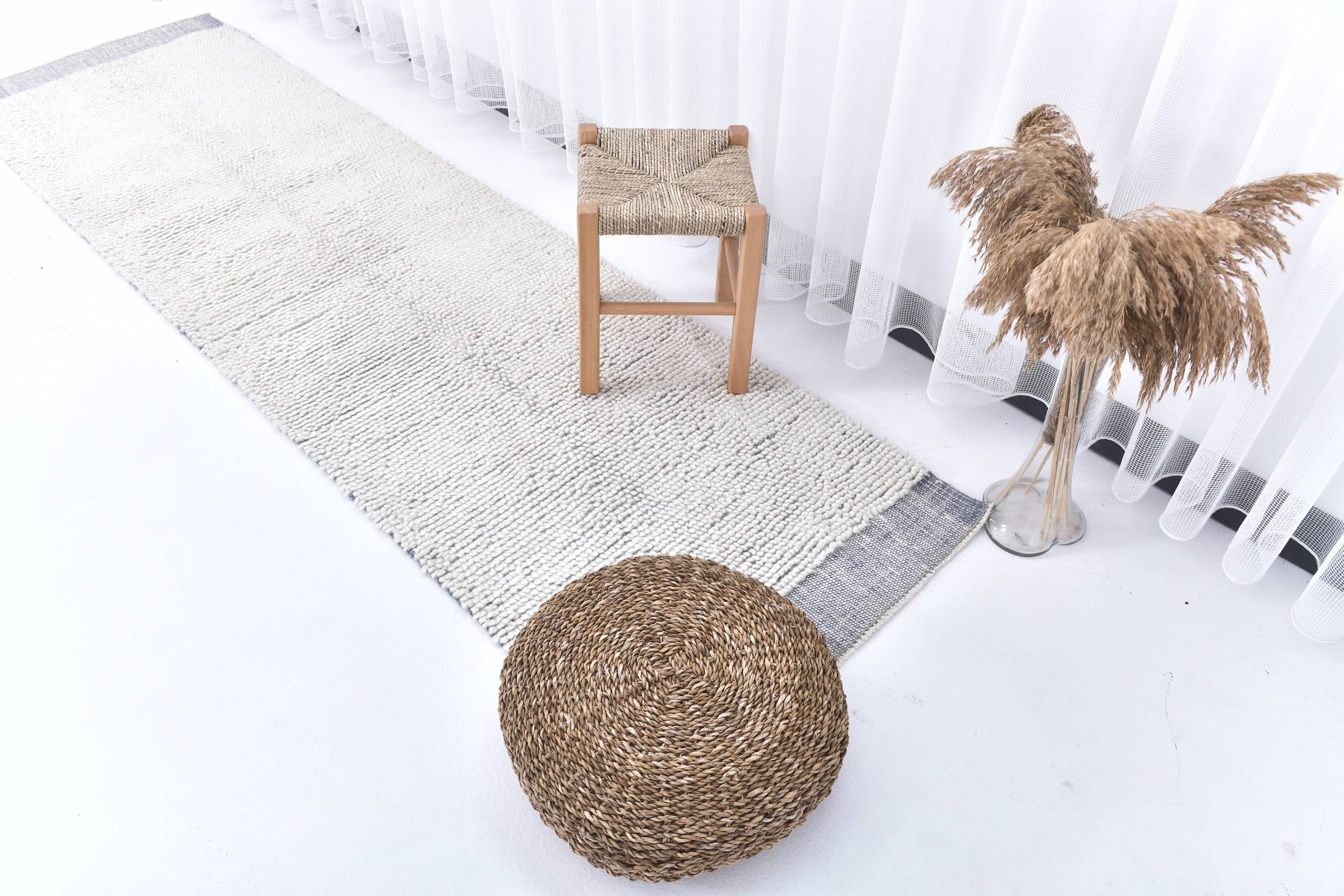 2x8 Blue White Moroccan Runner Rug, 68x250 Cm