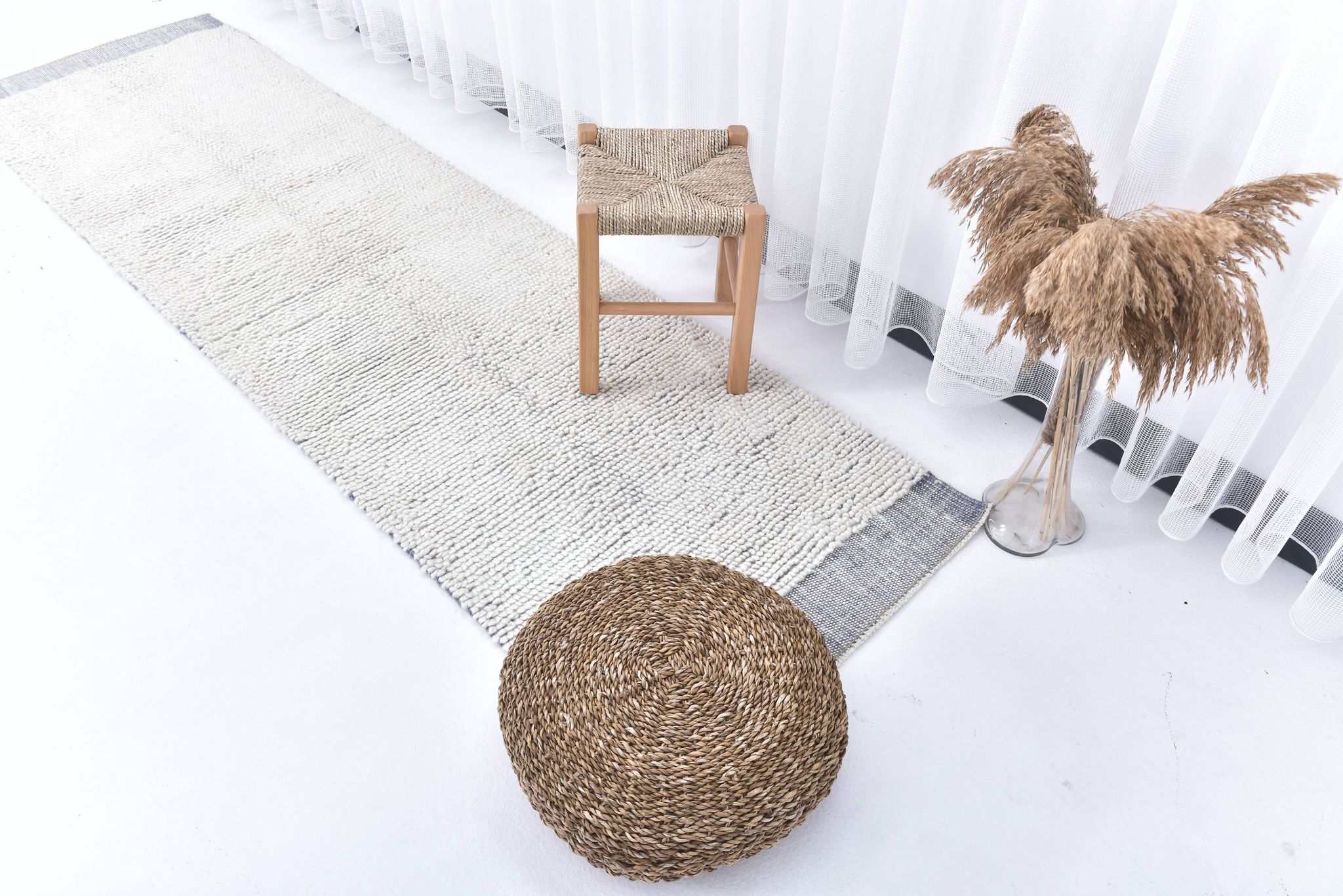 2x8 Blue White Moroccan Runner Rug, 68x250 Cm