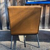 4 camel faux leather armchairs, 1950s