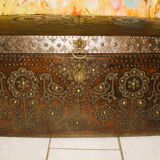 17th century studded leather travel trunk, richly decorated