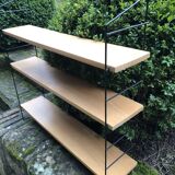Wall shelf String lacquered metal black and light wood 1960