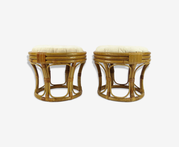 Ensemble de deux tabourets en rotin, années 1970