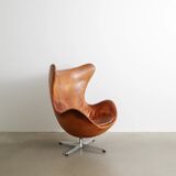 Early Danish "Egg Chair" in Brown Cognac Leather by Arne Jacobsen, 1960s